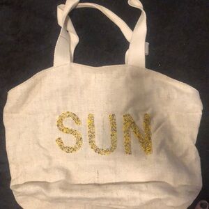Beach Bag Tote Canvas Beige with Incrusted SUN